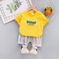 9months-3years Toddler Boy Sets Children's Clothing Suits Letters Cartoon Short-Sleeved T-Shirt & Striped Shorts - PrettyKid