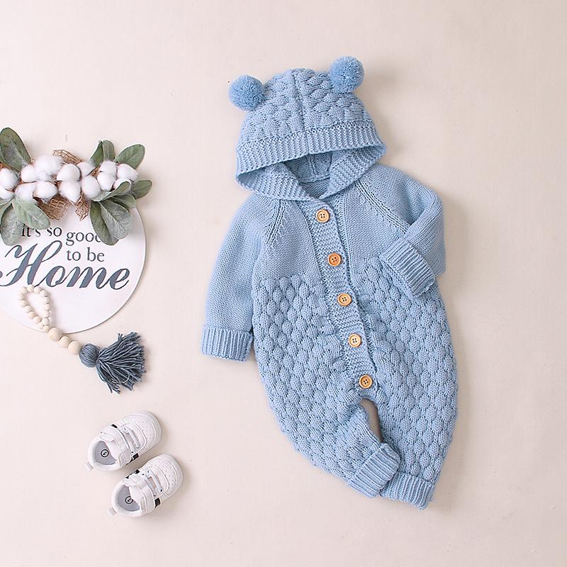 Solid Knit Hooded Jumpsuit for Baby Wholesale children's clothing - PrettyKid
