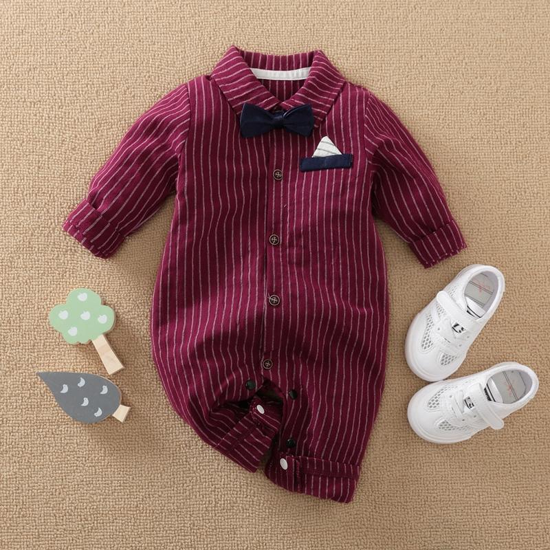 Bow Decor Striped Jumpsuit for Baby Boy - PrettyKid