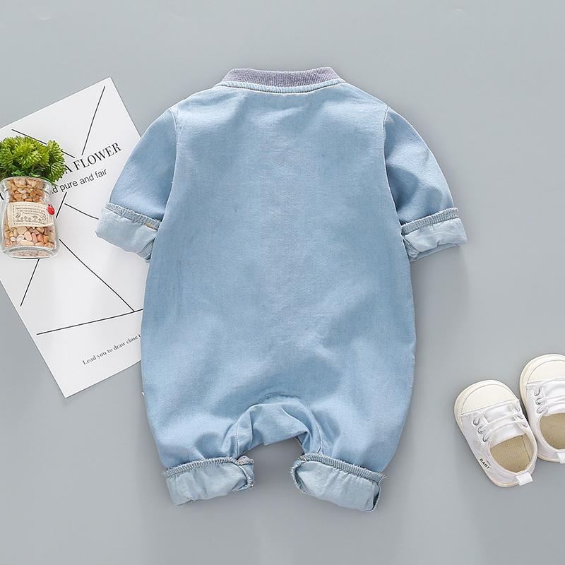 Long-Sleeve Animal Embroidered Denim Jumpsuit Wholesale children's clothing - PrettyKid