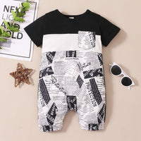 Baby Boy Colorblock Monogram Print Bodysuit Baby Boy Romper Jumpsuit - PrettyKid