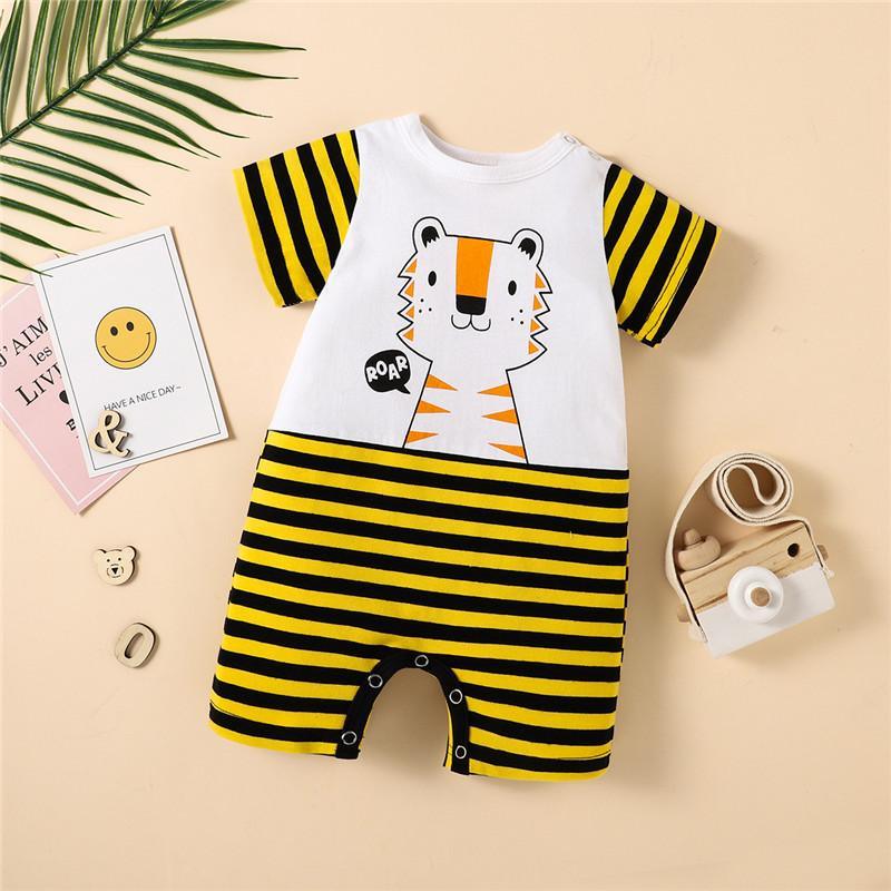 Baby Tiger Pattern Striped Bodysuit - PrettyKid