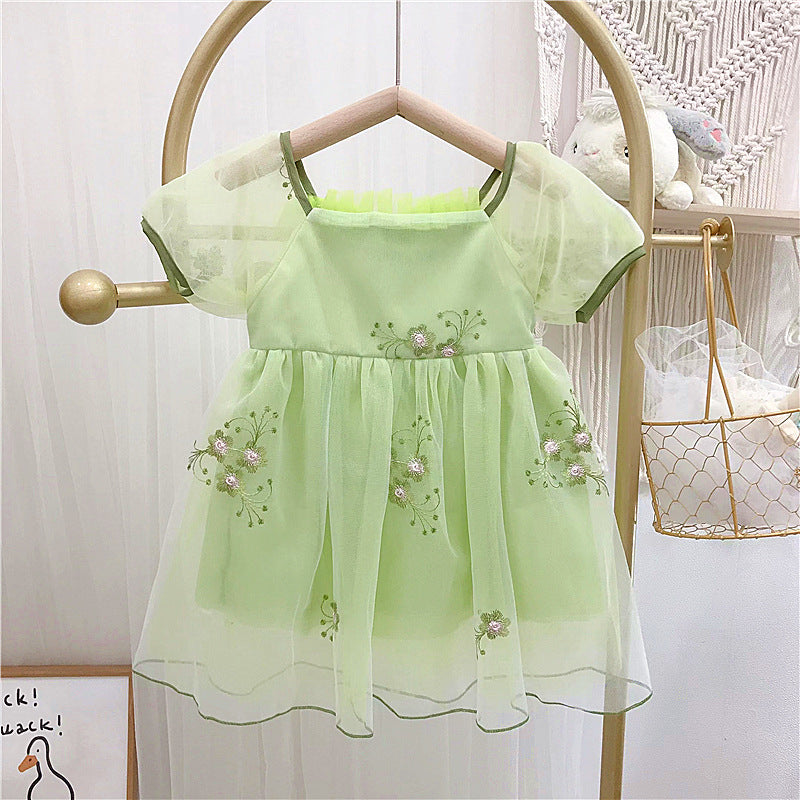 18M-7Y Cute Dresses For Girls Short Sleeve Mesh Bow Toddler Girl Wholesale Clothing - PrettyKid