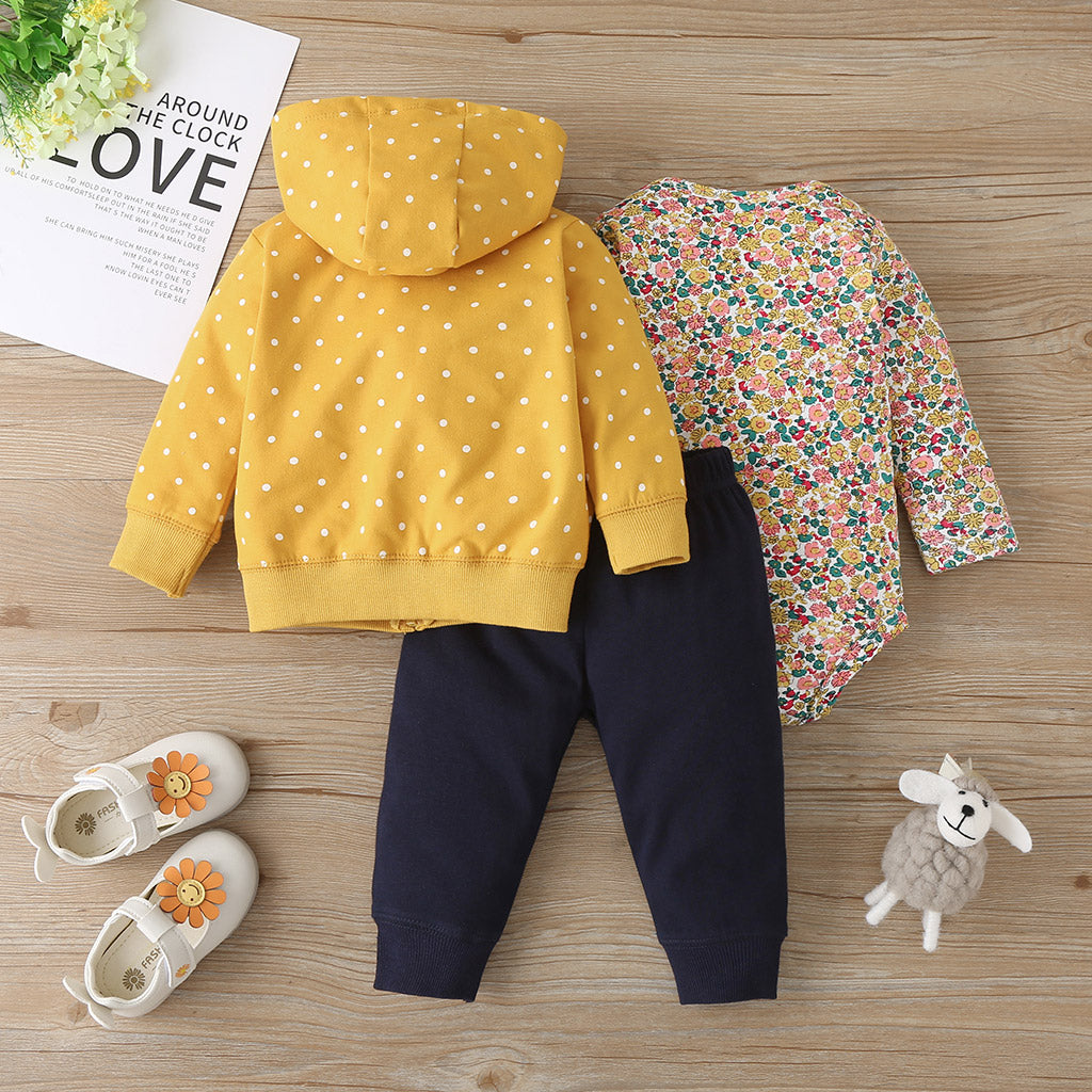 Baby Girls Yellow Dot Vest Coat Jumpsuit Pants Set Plain Baby Clothes Wholesale - PrettyKid