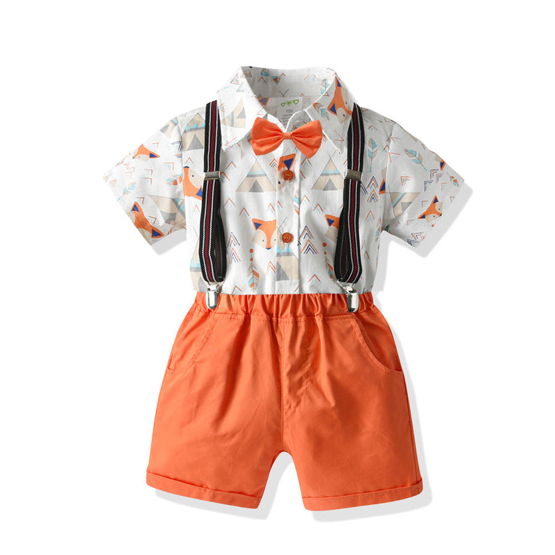 9M-5Y Boy Suit Sets Fox Print Shirts Suspender Shorts Wholesale Toddler Boy Clothes KSV382771 - PrettyKid