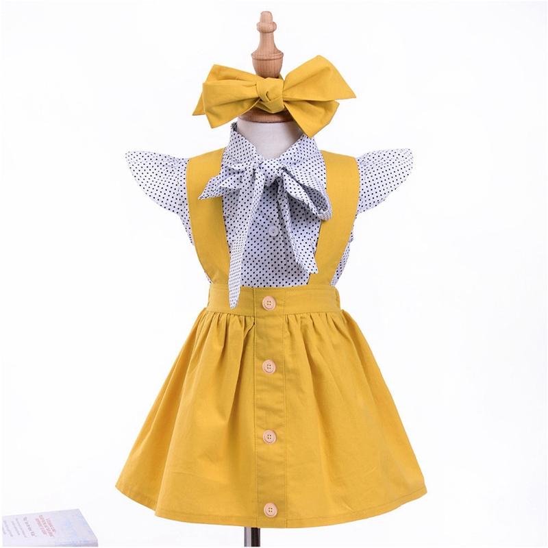 Toddler Girl Polka Dot Pattern Strap Dresses & Bow Headgear Children's Clothing - PrettyKid