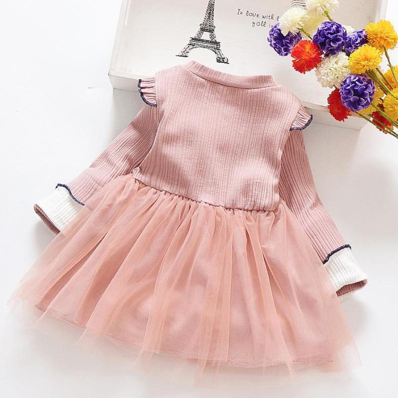 Net Yarn Patchwork Knitted Long-sleeve Dress Wholesale children's clothing - PrettyKid