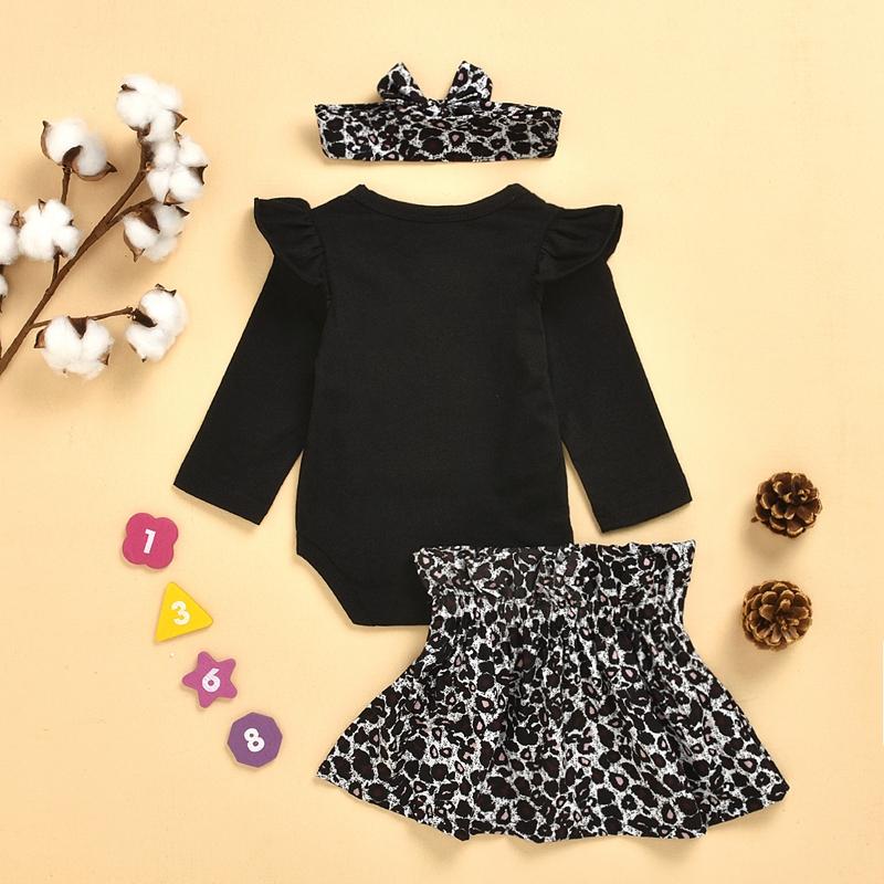 Solid Bodysuit and Leopard Dress with Headband Set Wholesale children's clothing - PrettyKid