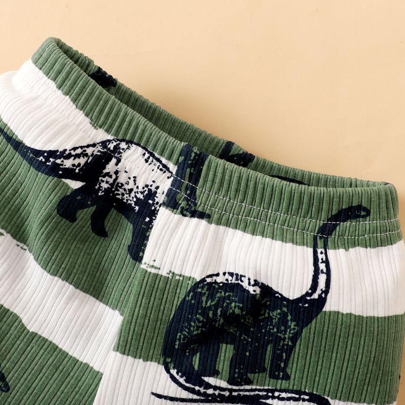 Baby Boy Dinosaur Print Striped Bodysuit & Shorts - PrettyKid