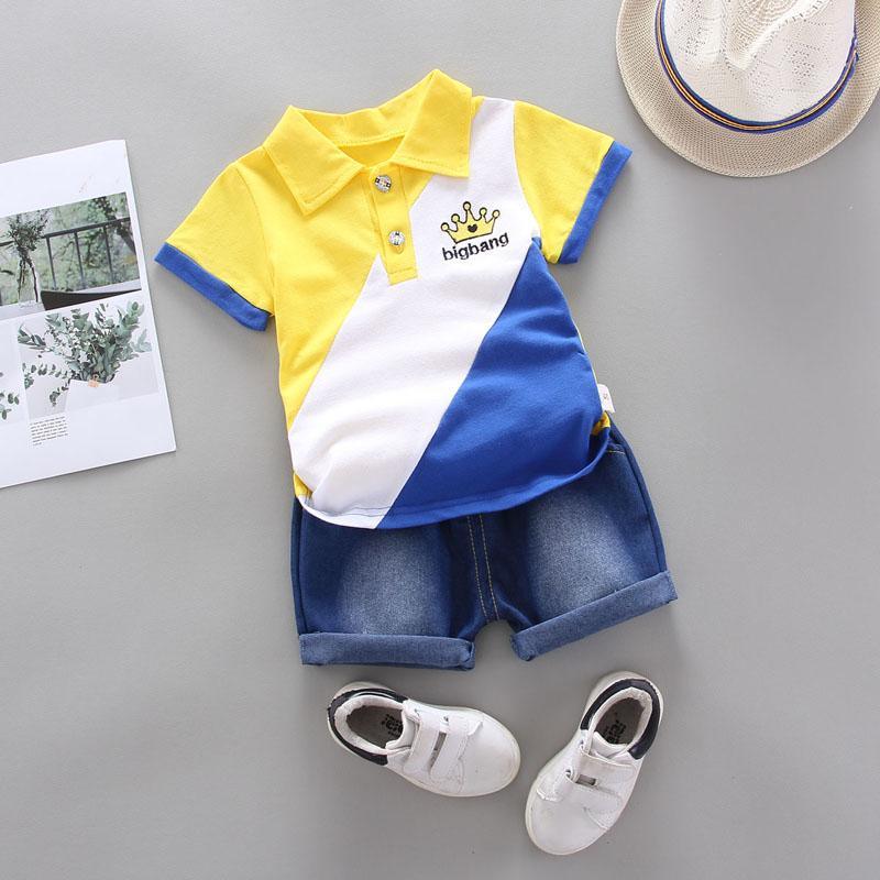 2-piece Color-block Polo Shirt & Short Jeans for Children Boy - PrettyKid