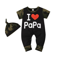 Baby Letter Graphic Camouflage Print Jumpsuit & Hat - PrettyKid