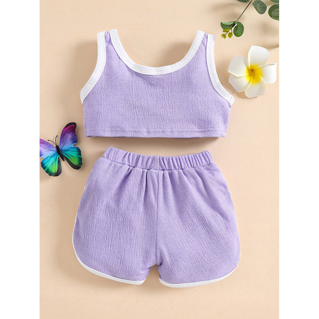 9M-6Y Toddler Girl Jogger Set Butterfly Print Tank Crop Tops & Shorts Wholesale Little Girl Clothing - PrettyKid