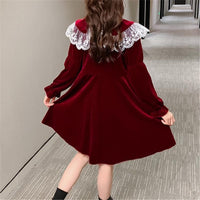 Solid Lace Lapel Collar Dress for Girl - PrettyKid