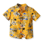 Baby Boy Coconut Tree Print Hawaiian Shirt Toddler Boy Yellow Shirt - PrettyKid