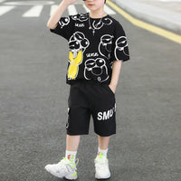 Boy Cartoon Cat Pattern T-shirt & Shorts Children's Clothing - PrettyKid