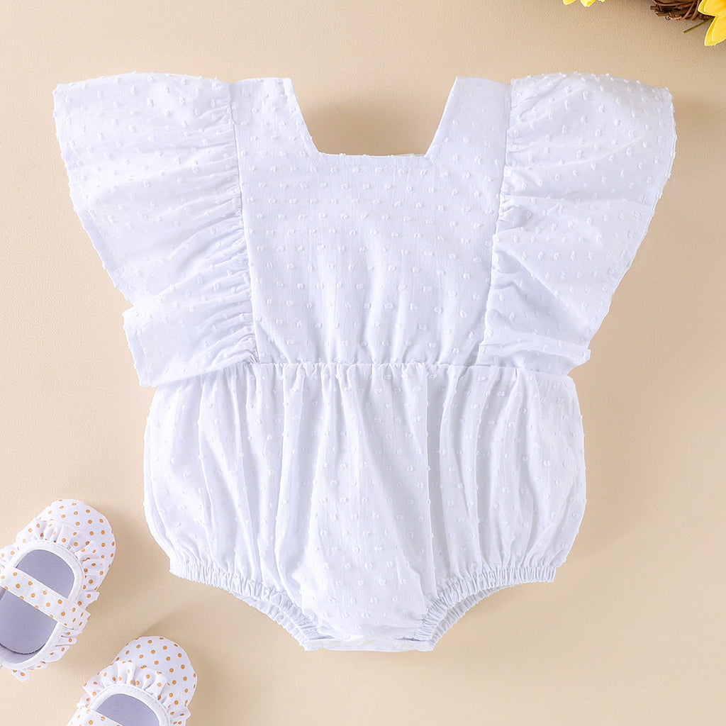 Baby Girl Pure White Ruffle Jumpsuit Baby One Piece Jumpsuit - PrettyKid