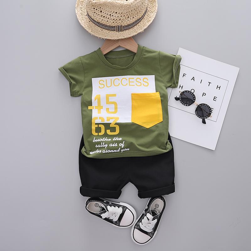 Toddler Boy Contrast Colored Print Digital Patten Top & Shorts Children's Clothing - PrettyKid