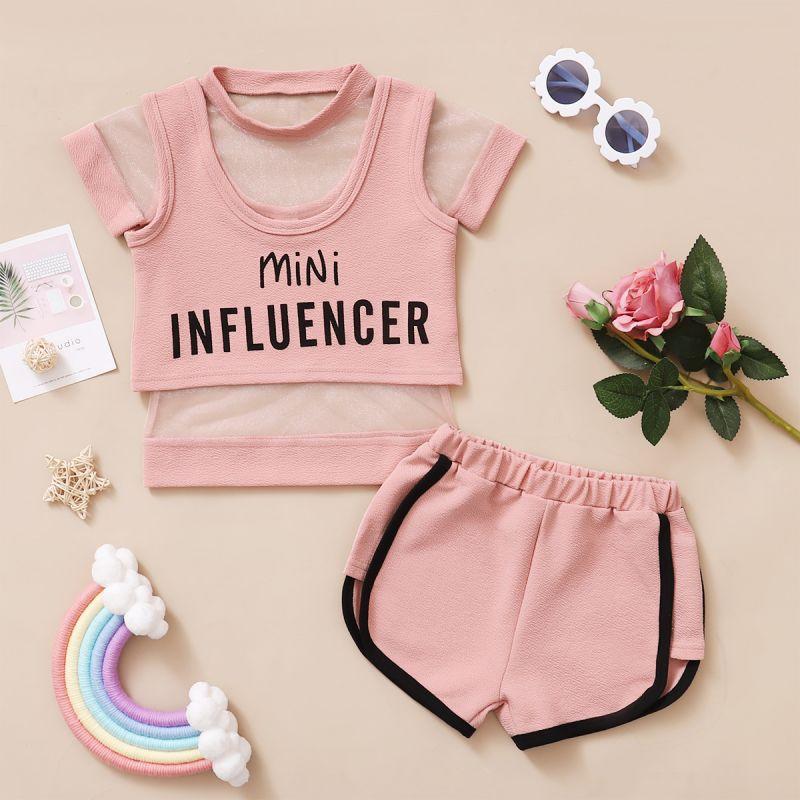 Toddler Girl Three-piece Sporty Mesh T-shirt & Tank Top & Shorts Wholesale Children's Clothing - PrettyKid