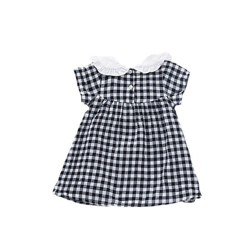 Baby Girls Short Sleeve Plaid Dress Summer Lapel Wholesale Baby Clothing - PrettyKid