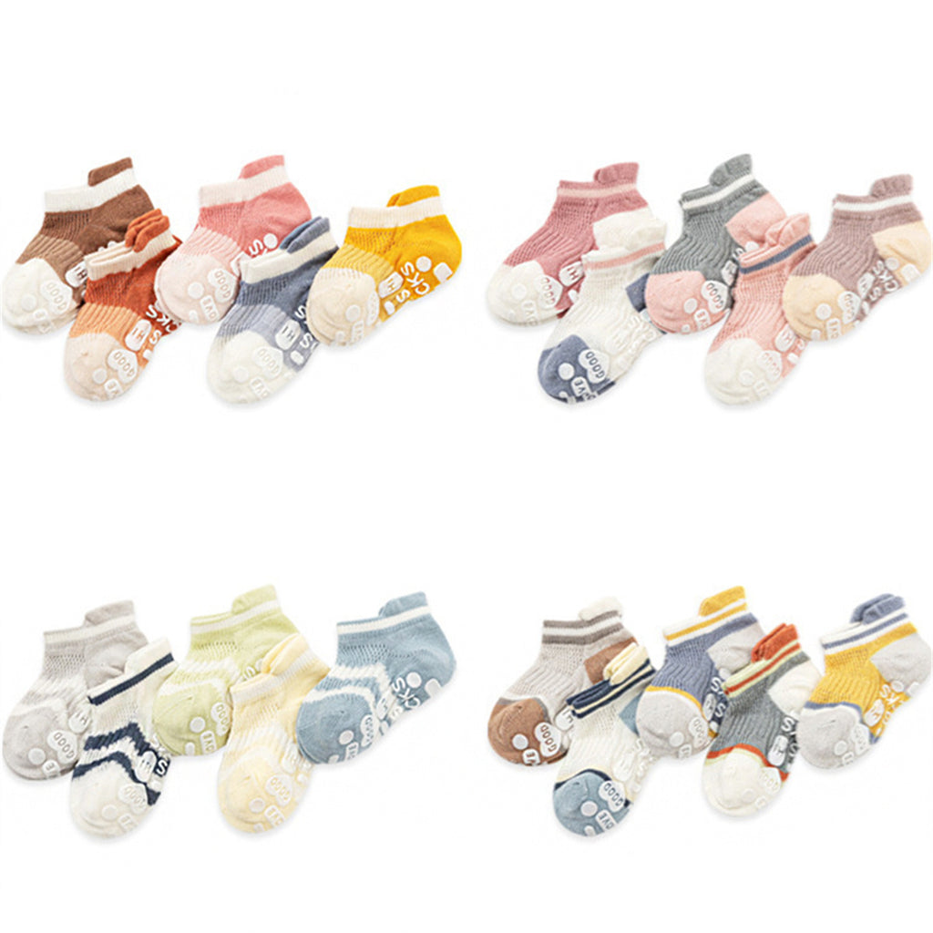 Wholesale Toddler 5pcs Color-Block Anti-Slip Glue Socks in Bulk - PrettyKid