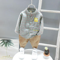 2-piece Bear Pattern Plaid Shirt & Pants for Children Boy - PrettyKid