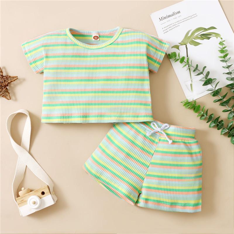 children's loungewear wholesale Baby Stripes Casual Top & Stripes Shorts Wholesale Children's Clothing - PrettyKid