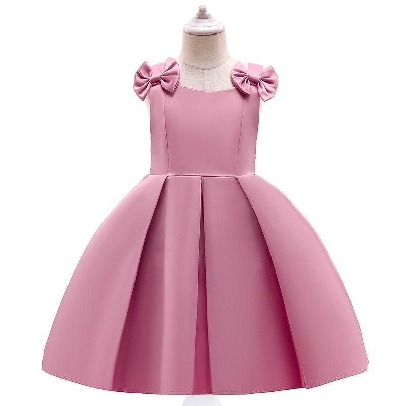 Girl Solid Color Bow Decor Sleeveless Formal Dress - PrettyKid