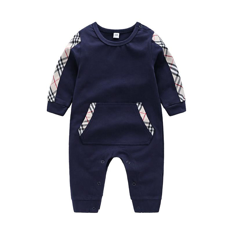 High Quality Cotton Casual Solid Plaid Long-sleeve Jumpsuit for Baby Children's clothing wholesale - PrettyKid