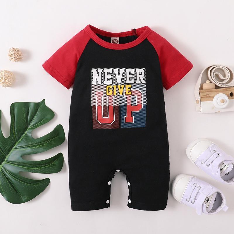 Baby Boy Color-block Letter Print Jumpsuit - PrettyKid