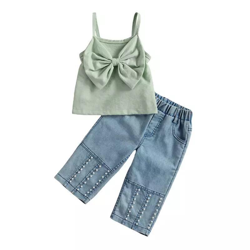 Toddler Girl Bowknot Cami Top & Pearl Jeans Children's Clothing - PrettyKid