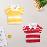 Toddler Boy Polo Collar Striped Pattern Top Wholesale Children's Clothing - PrettyKid