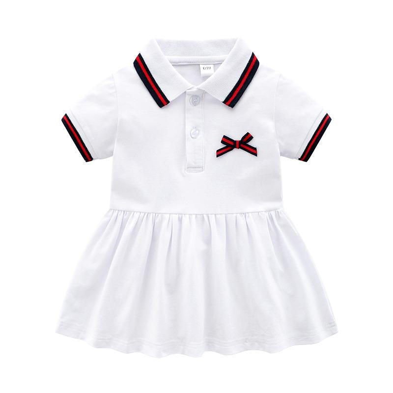 Cute Stripe Solid Short-sleeve Dress - PrettyKid