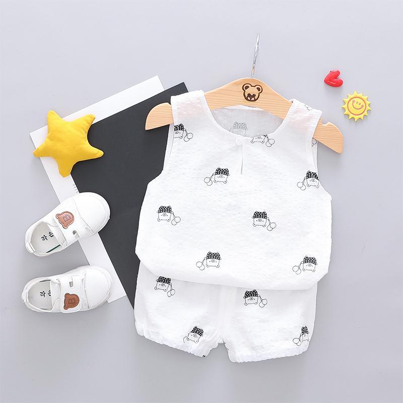 Grow Boy Lovely Bear Ribbed Short Suit - PrettyKid