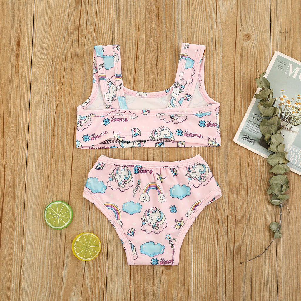 3M-3Y U-Neck Cartoon Rainbow Print Swimsuit Baby Girls Swimsuits Wholesale Baby Clothes - PrettyKid