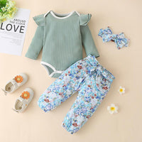 3-piece Romper & Headband & Floral Pants for Baby Girl - PrettyKid