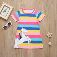 Short-Sleeve Striped Horse Print Dress - PrettyKid