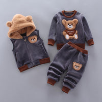 3-piece Bear Pattern Fleece Hooded Vest & Swearshirt & Pants for Toddler Girl - PrettyKid