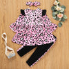 3-pieces Baby Girl Leopard Print Ruffled Long-sleeve Top Elasticized Pants and Headband Sets - PrettyKid