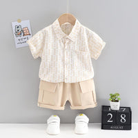 Grow Boy Letter Print Top & Contrast Colored Shorts - PrettyKid