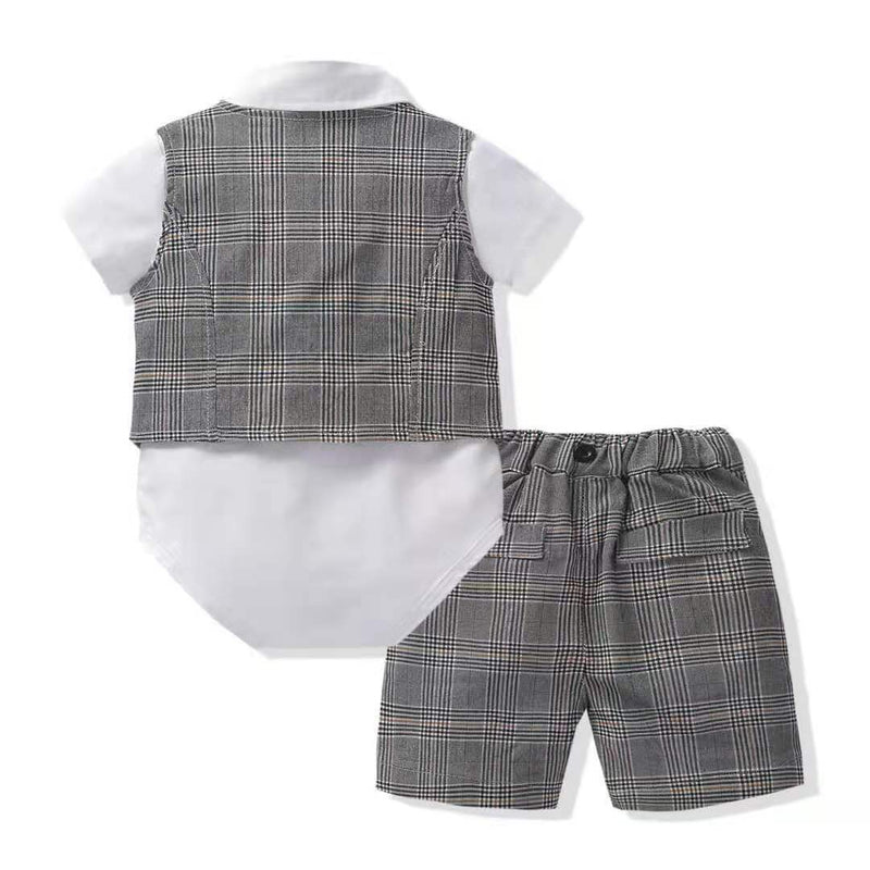 Baby Boys Suit Sets Plaid Vest Bowtie Shirt & Short & Hats Wholesale Baby Clothes - PrettyKid