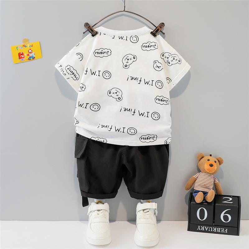 Grow Boy Bear Print T-shirt & Letter Shorts - PrettyKid