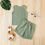 9months-4years Baby Toddler Girl Sets Children Clothing Solid Color Vest Top & Shorts Two-Piece Set Children's Summer Set - PrettyKid