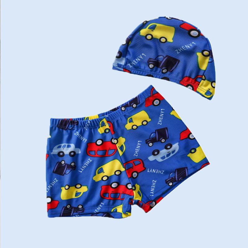Kid Boy Car Patten Swimming Trunks & Swimming Cap 2 Pic Children's Clothing - PrettyKid