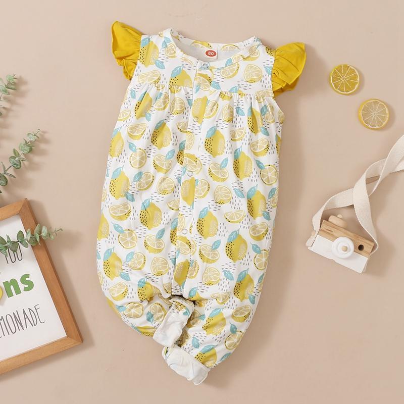 Baby Girl Lemon Pattern Jumpsuit - PrettyKid