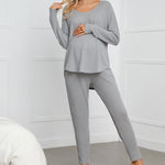 Solid Long-sleeve Maternity Top and Pants Women's Clothing - PrettyKid