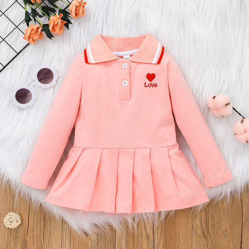 Toddler Girls lovely Pleated Skirt Polo Dress - PrettyKid