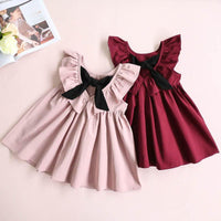 Solid Bow Decor Ruffle Pleated Dress for Toddler Girl - PrettyKid