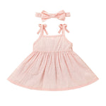 Baby Girls Pink Sleeveless Cami Dress And Headband Wholesale Baby Girl Sets - PrettyKid