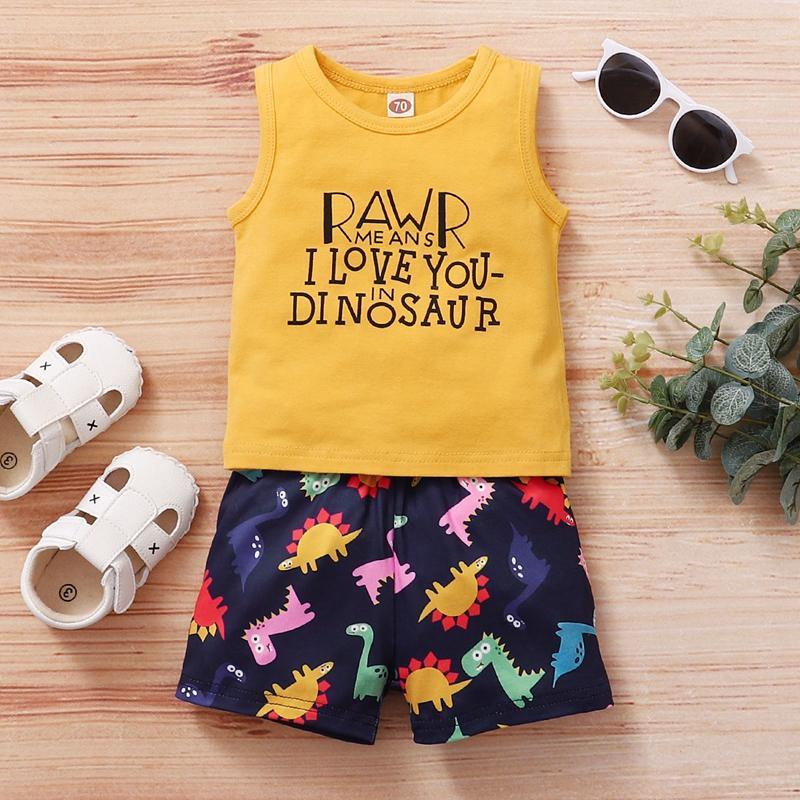 Baby Boy Letter Pattern Suit Vest Top & shorts - PrettyKid