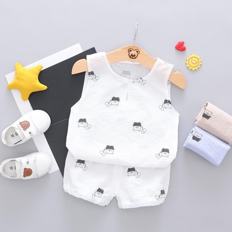 Grow Boy Lovely Bear Ribbed Short Suit - PrettyKid